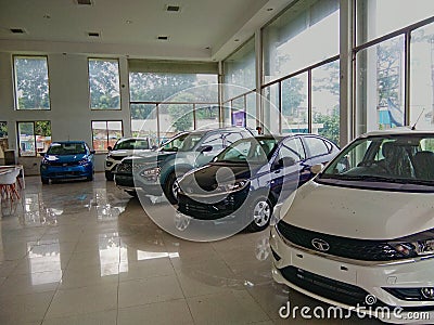 06.09.2021 malda west bengal india,view of cars for display in a car showroom in india Editorial Stock Photo