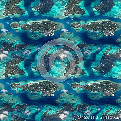 Maldives islands atoll aerial panorama blue water reef. AI generative illustration Cartoon Illustration