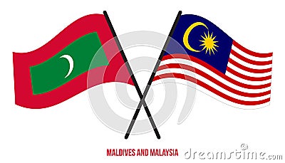 Maldives and Malaysia Flags Crossed And Waving Flat Style. Official Proportion. Correct Colors Vector Illustration