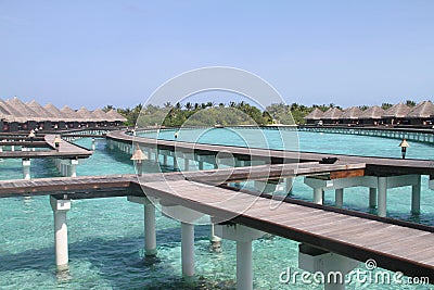 Maldives Overwater Bungalows Stock Photo