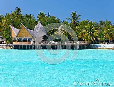 Maldives. A sandy beach and houses Stock Photo