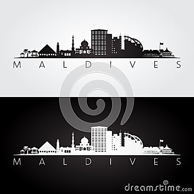 Maldives skyline and landmarks silhouette Vector Illustration