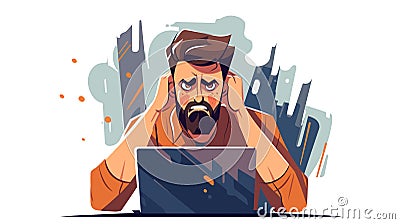 Web Weary: A Stressed Man's Journey through the Online Maze Cartoon Illustration