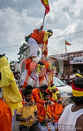 Male Acrobats at Karnataka Rajyotsava Parade, Mellahalli India. Editorial Stock Photo