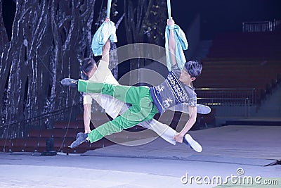 Male acrobats rehearse Editorial Stock Photo