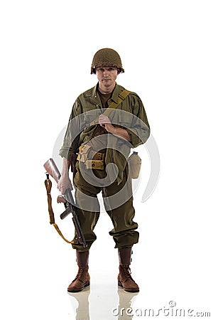 Male actor in military uniform of an American Marine of the Second World War period Stock Photo