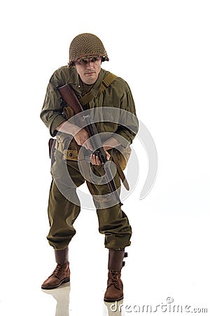 Male actor in military uniform of an American Marine of the Second World War period Stock Photo