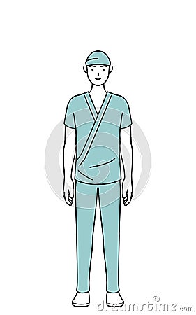 Male admitted patient in hospital gown with a smile facing forward Stock Photo