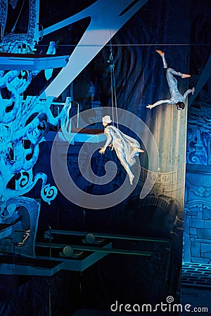 Male air gymnasts in New Year performance Editorial Stock Photo