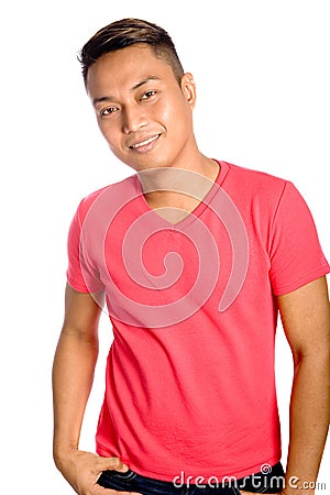 Male Asian in casual red top Stock Photo