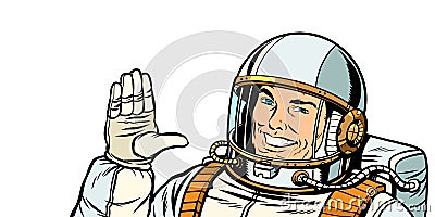 Male astronaut voting hand up Vector Illustration