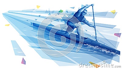 Male athlete canoening at the open water Vector Illustration