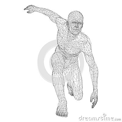 Male athlete discus thrower or a runner, in standby or low start. Views from different sides. Vector illustration of black, triang Cartoon Illustration