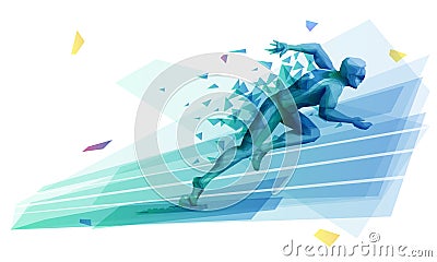 Male athlete starting sprint race from the starting blocks Vector Illustration