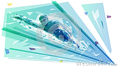 Male athlete swimming backstroke at the pool Vector Illustration