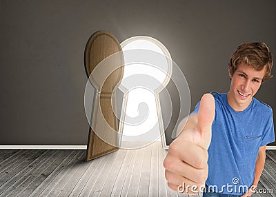 Male attractive student showing thumb up Stock Photo