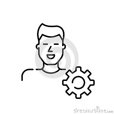 Male avatar and cogwheel. Efficient and precisely targeted customization. Pixel perfect, editable stroke vector Vector Illustration