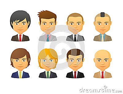Male avatars wearing suit with various hair styles Stock Photo