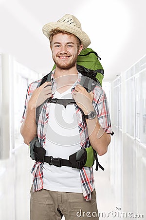 Male backpacker traveler Stock Photo