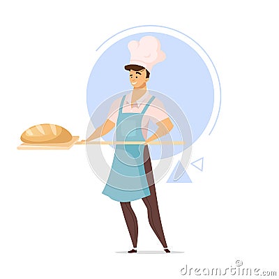 Male baker with bread flat color vector illustration Vector Illustration