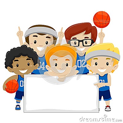 Male Basketball Players holding a Blank Board Vector Illustration