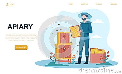 Male beekeeper at the apiary Vector Illustration