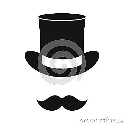Male black mustache and cylinder icon Vector Illustration