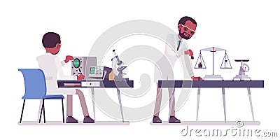 Male black scientist measuring Vector Illustration