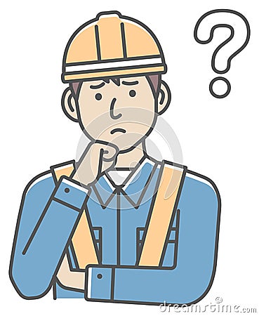 Male blue collar worker gesture illustration | thinking, question, confusion Vector Illustration