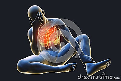 Male body in unhappy frustrated pose, conceptual 3D illustration Cartoon Illustration