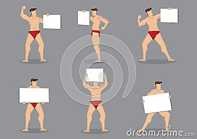 Male Bodybuilder with Blank Placard Cartoon Vector Character Ill Vector Illustration