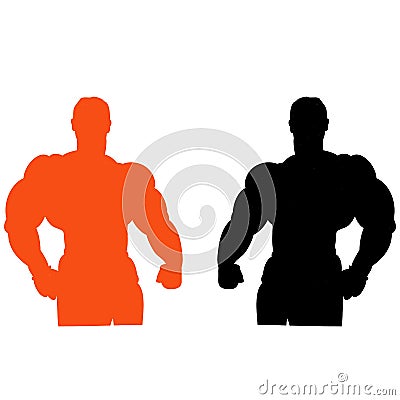 Male bodybuilder silhouette orange and black, on white backgro Vector Illustration