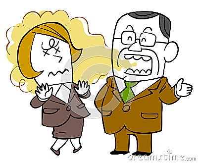 Male boss`s bad breath and female staff suffering from smell Vector Illustration