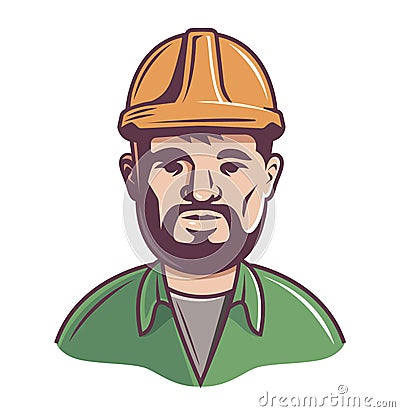 Male builder in helmet on a white background. Vector Illustration