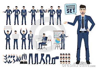 Male business character vector set. Business man cartoon character creation Vector Illustration