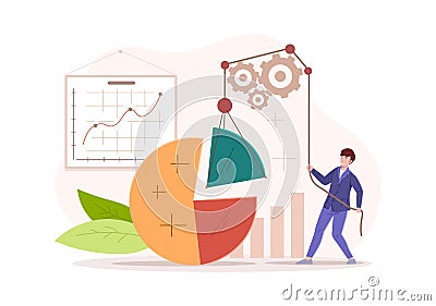 Male business employee complete missing part circle diagram success profit presentation Vector Illustration