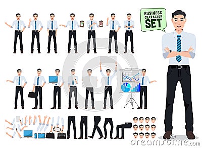 Male business person vector character creation set with office man talking Vector Illustration