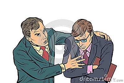 Male businessman consoling colleague Vector Illustration