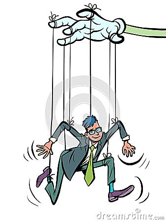 male businessman puppet on ropes, control and management, boss and subordinate office clerk Vector Illustration