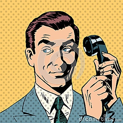 Male businessman talking on the phone style pop Vector Illustration