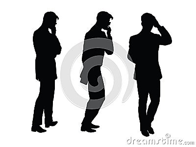 Male businessman thinks goes black silhouette figure Vector Illustration