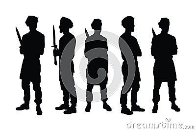 Male butcher standing in different position silhouette set vector. Modern butcher with anonymous faces silhouette. Male fighters Vector Illustration