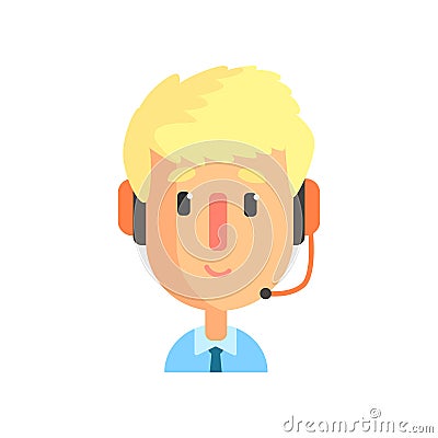 Male call center agent, online customer support service assistant with headphones, cartoon vector Illustration Vector Illustration
