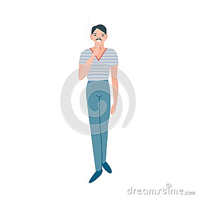 Male cartoon character smoking. Vector Illustration