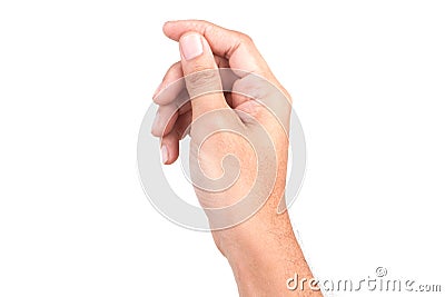 Male Caucasian hand gestures isolated over the white background. HAND Holding CARD Stock Photo