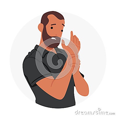 Male Character Feel Sudden, Intense Pain In The Arm Is A Classic Symptom Of A Heart Attack, Vector Illustration Vector Illustration