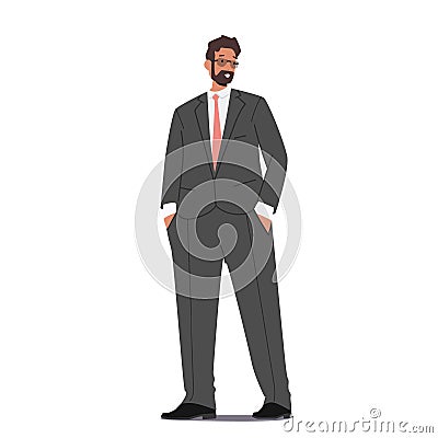Male Character in Formal Suit, Business Man Wear Grey Blazer and Trousers Isolated on White Background, Single Person Vector Illustration