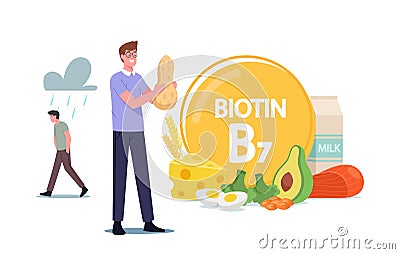 Male Character Holding Peanut Eating Healthy Food and Natural Ingredients, Man Applying Biotin, Vitamin B7 for Health Vector Illustration