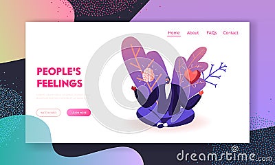 Male Character Making Life Decision Landing Page Template. Young Man Sitting in Meditative Lotus Posture Vector Illustration