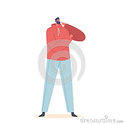 Male Character Thinking, Search Solution, Solve Difficult Task, Develop Idea. Mature Bearded Confused or Pensive Man Vector Illustration